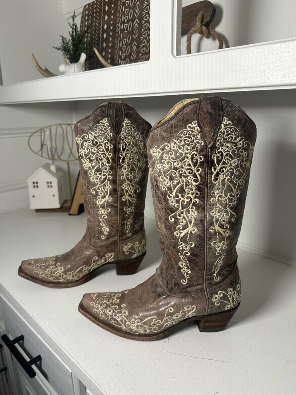 Corral Boots Women’s 7M Embroidered Brown Leather Western Cowboy Boots Cowgirl